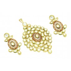 Fashion white Crystal Polki stone wedding jewelry Pendant earring Gold Plated